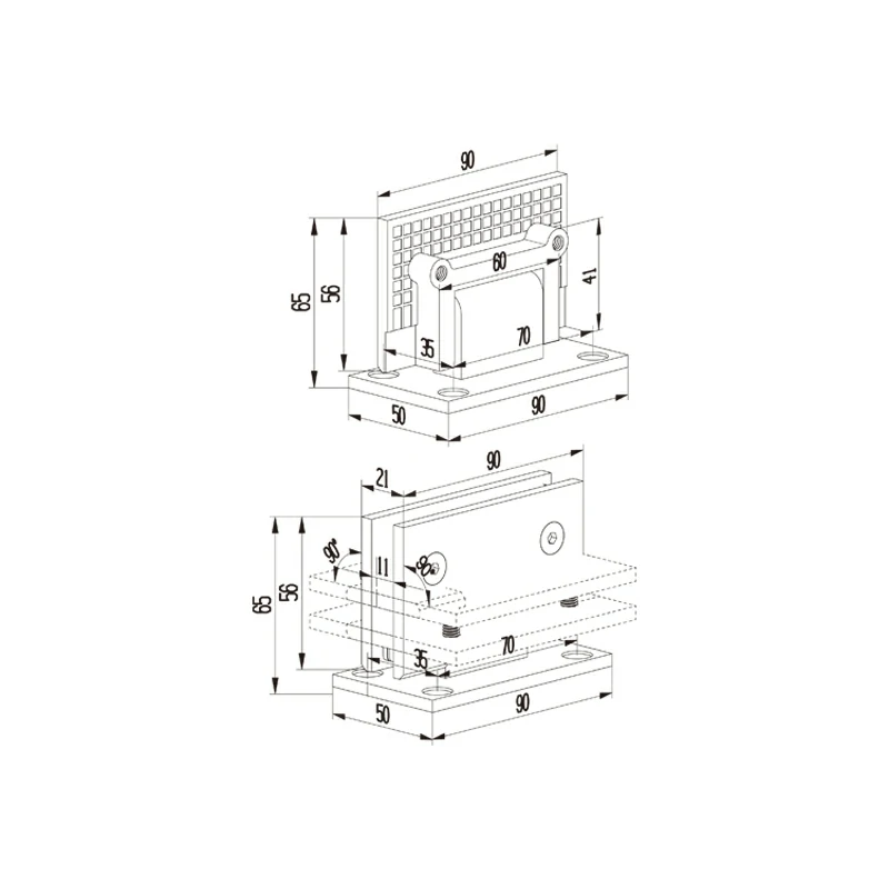 Glass to Wall Hinge 90 Degree Structure