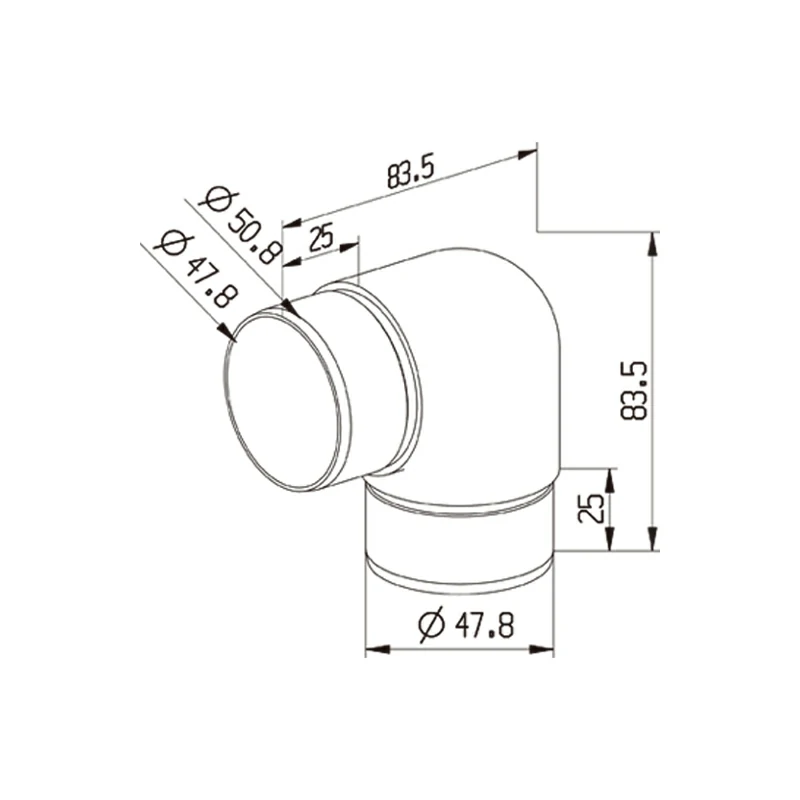 Round Rail Flush Elbow 90 Degree Structure